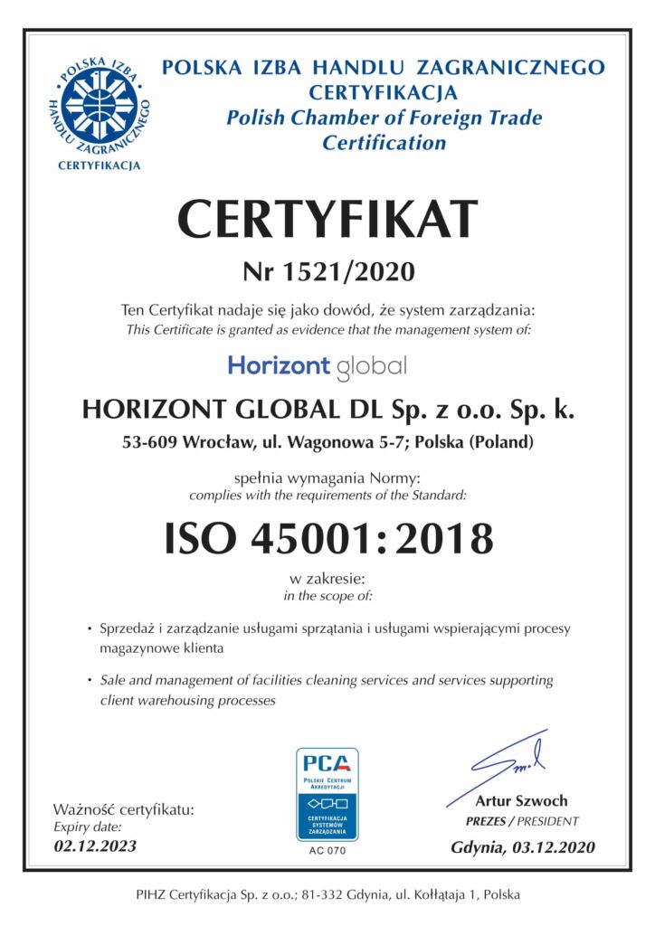 Certyfikat Horizont Global DL 45001_2018-1